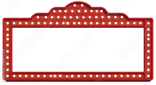 Bright red marquee frame with lights and empty space for text.