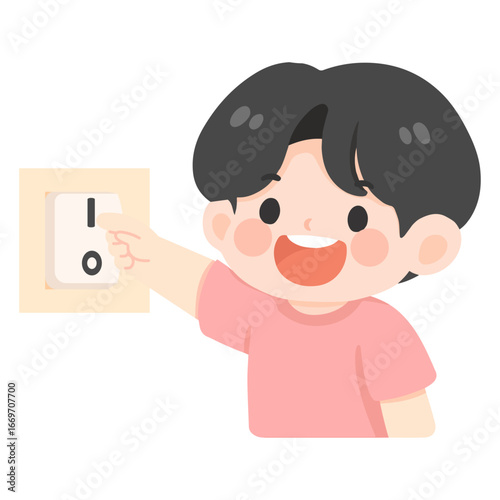 A boy turns off the lights