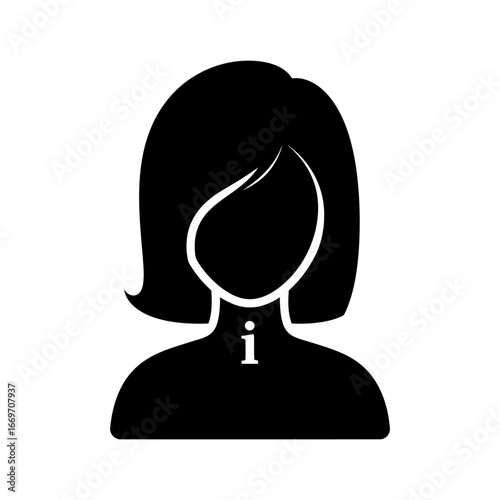 Vector art of silhouette of a womans head and shoulders with a stylized i on her neck