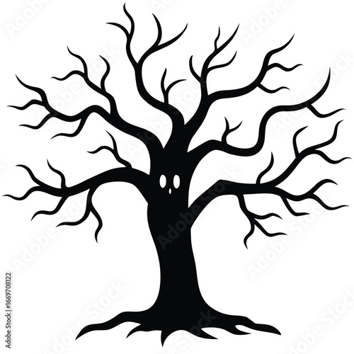 haunted spooky tree line art vector icon