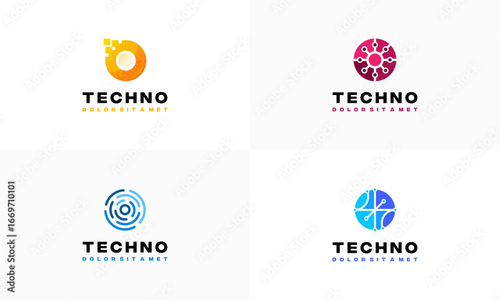 Fototapeta premium Set of Pixel technology logo designs concept vector, Network Internet logo symbol