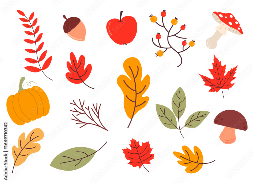 Obraz premium Autumn Vector Set. Vector elements leaves isolated on white background. 