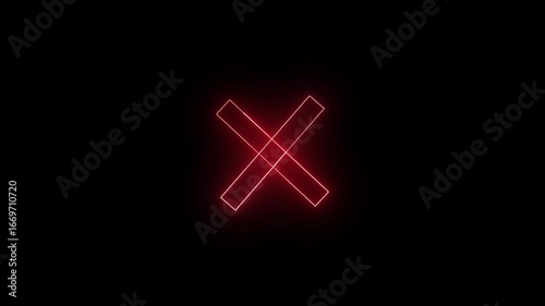 neon red cross icon animated on a black background.