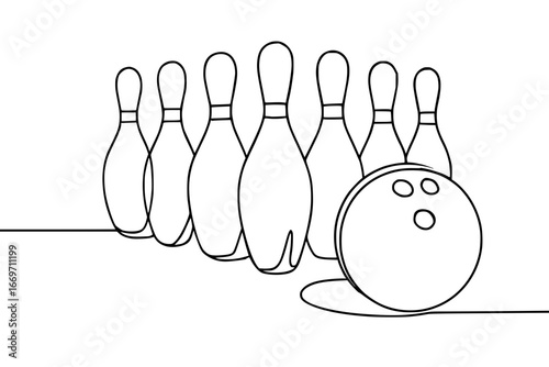 Bowling pins and ball ready for a strike, perfect for sports and leisure themes