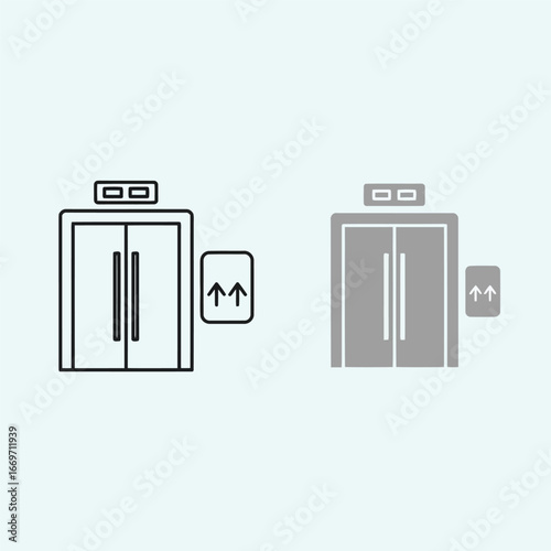 Vector illustration of modern elevator doors with up arrow sign, representing accessibility and vertical transportation in buildings