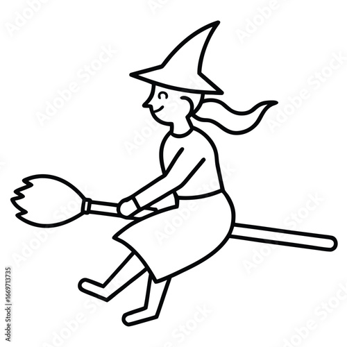 witch broomstick line art vector icon
