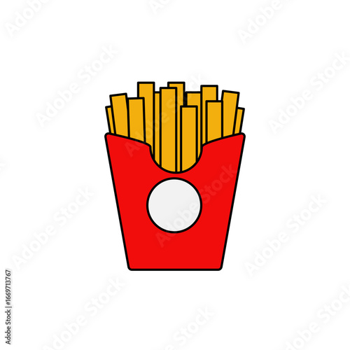 Simple vector illustration of classic French fries served in a red takeaway box. Perfect for fast food or junk food concepts in design projects