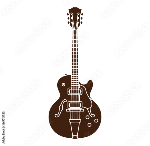 Brown silhouette of a hollow body electric guitar isolated on a white background