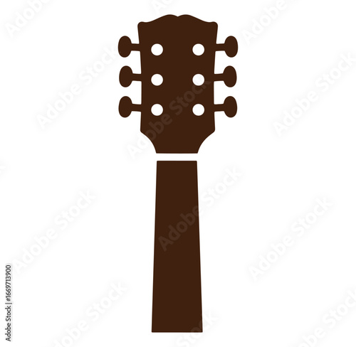Brown silhouette of an acoustic guitar headstock and neck on a white background