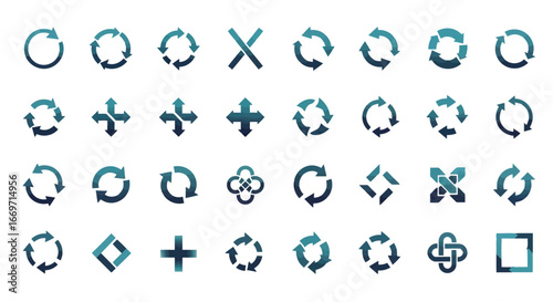 Vector illustration of collection of circular and directional arrows, plus other symbols