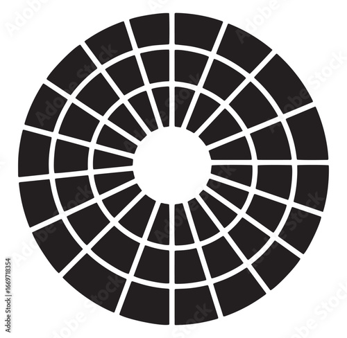 Graphic black and white circular segmented abstract design for design and data visualization