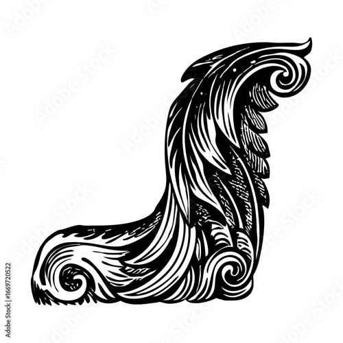 A vintage style illustration showing feathered corner