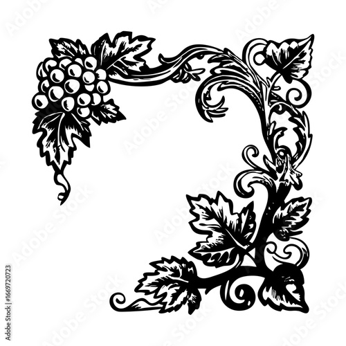 A vintage style illustration showing grapevine frame