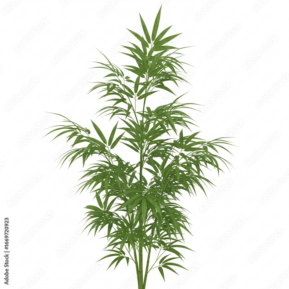Fototapeta premium A lush green bamboo plant bush with long, slender leaves, isolated