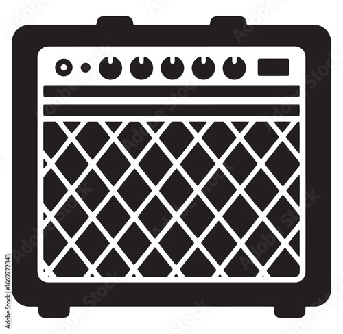Simple black and white icon of a classic vintage style guitar amplifier