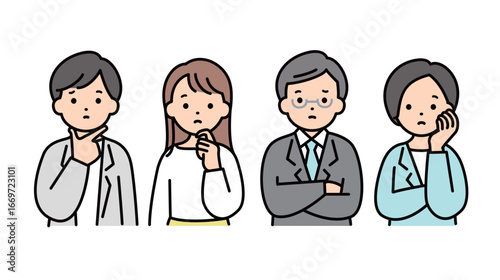 疑問を持つ男女の会社員 上半身 人物