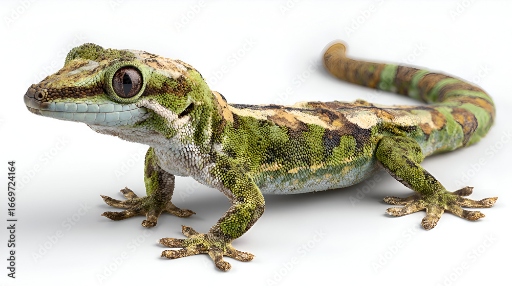 Obraz premium Strikingly detailed gecko showcases incredible camouflage and textured scales, perfect for nature and science themes.