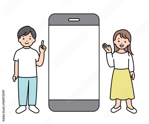 人物 ビジネスマンとビジネスウーマンとスマートフォン