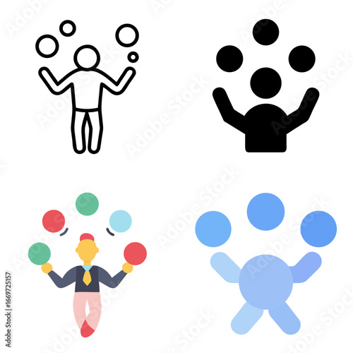 Juggler Icon Set – Circus, Performer, Entertainment, Skill, Fun, Talent, Vector, Editable, Bold, Icon Set