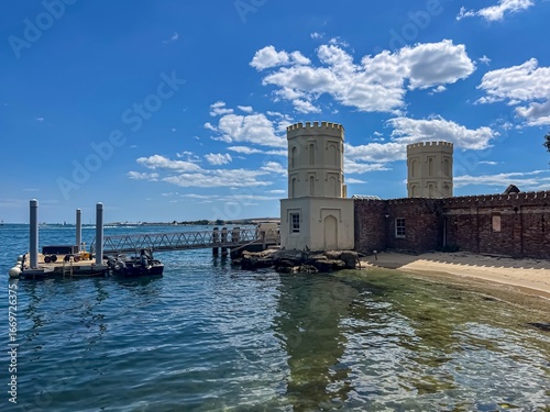 View of pier and castle towers