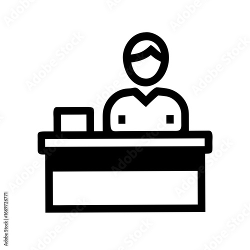 Receptionist Service Desk Icon Set – Front Desk, Customer Service, Office, Vector, Editable, Minimal