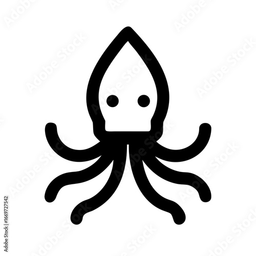 Squid Icon – Marine Animal, Ocean Wildlife, Sea Creature, Seafood, and Aquatic Life Vector Illustration