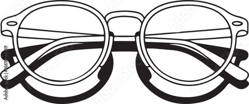 Classic round eyeglasses with bold frames and clear lenses presented in a line art style white background