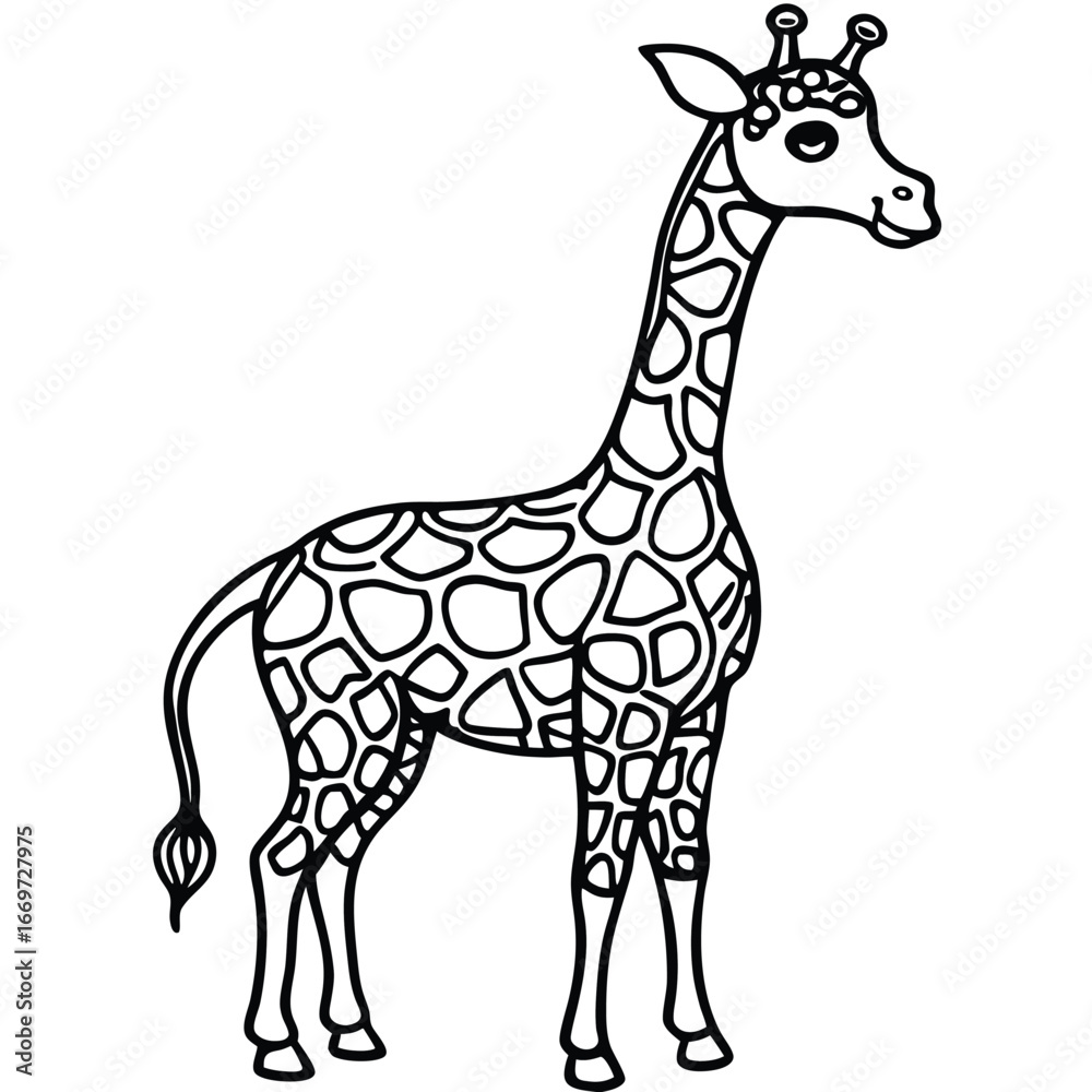 Naklejka premium Elegant giraffe wild animal coloring page line art style vector design