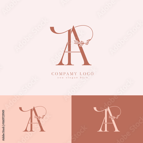 TA, AT initial letter monogram logo with floral 