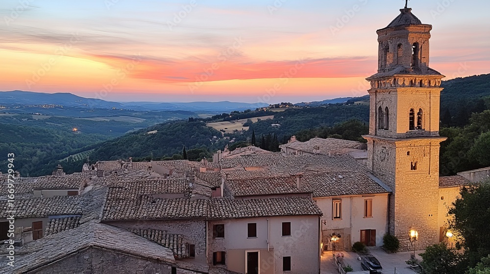 Obraz premium Picturesque Italian hill town at sunset
