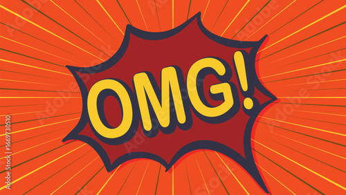 Oh my god comic cartoon style. Speech bubble with word OMG on explosion background and lines vector illustration