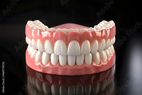 Wallpaper Mural Full set of dentures on a reflective dark surface teeth Torontodigital.ca