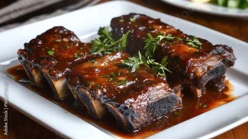 Braised beef ribs in rosemary sauce

