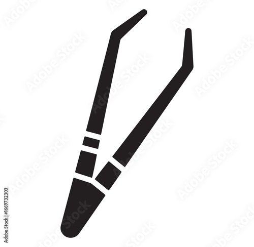 Black and white illustration of professional cosmetic tweezers for eyebrow grooming and beauty treatments