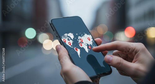 Using a mobile phone to check global locations on a map