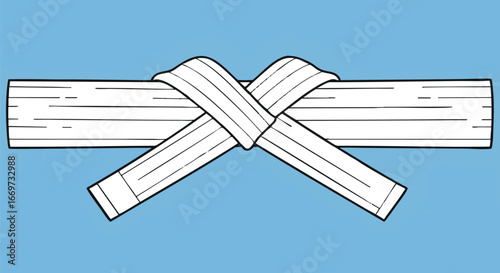 Vector illustration of a white martial arts belt tied in a knot. Symbol of a beginner's rank in karate, judo, or taekwondo training