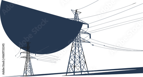 Electricity transmission towers with power lines, high voltage pylons, energy infrastructure, electrical grid system, industrial poles