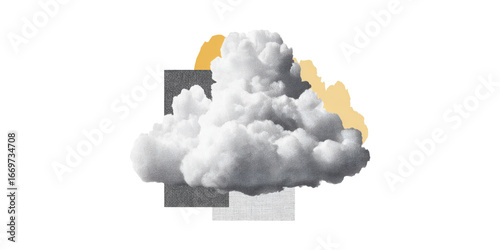 Abstract Cloud Collage With Geometric Shapes. Creative Design And Conceptual Art Isolated On Transparent Background