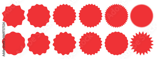 Vector image of a set of red icons with stars and glitter silhouettes. Abstract element for your design. Price tags with special offers, etc.