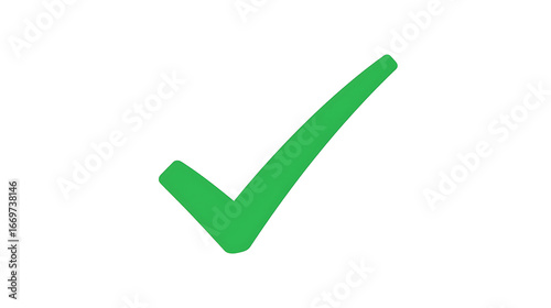 The text describes a large green check mark with a thick left stroke and a thinner right stroke, centered on a plain white background, without any shading or text.