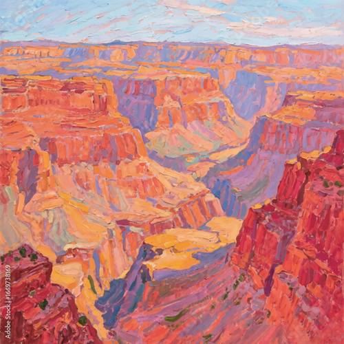 Grand Canyon with Red and Orange Cliffs Background Illustration Design Template