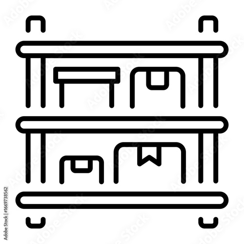 A linear style icon representing storage rack