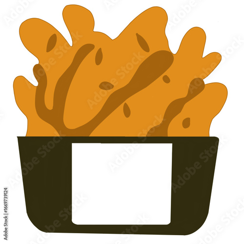 Minimalist vector illustration of a bowl of crispy fried chicken with golden crunchy texture