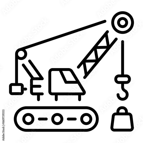 An outline style icon depicting crawler crane