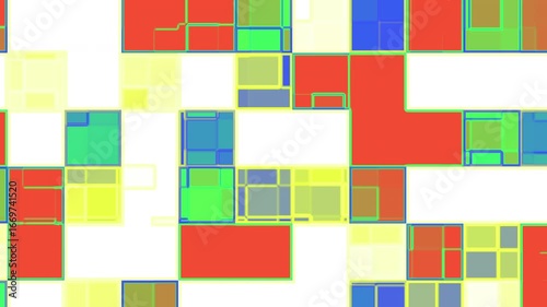 Dynamic Abstract Mosaic: Vibrant Shifting Squares and Rectangles Forming a Bold Geometric Pattern, Perfect for Presentations, Tech Content, and Contemporary Digital Art