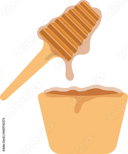 Illustration of a Dripping Honey with Wooden Honey Dripper into Bowl