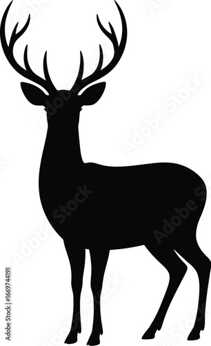 Majestic stag silhouette with large antlers deer black