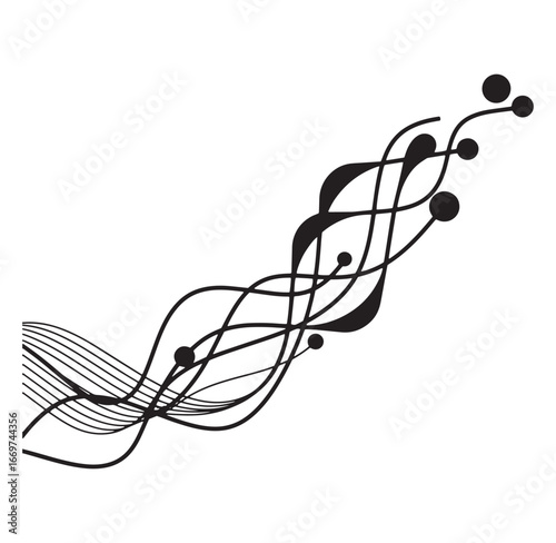 Abstract black and white vector art design of curved lines and graphic elements
