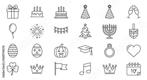 Outline icons representing various holidays and celebratory occasions