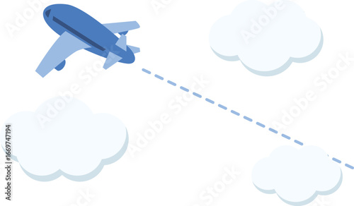 空をジェットで飛ぶ上から見下ろした飛行機のイラスト